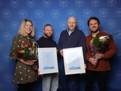 DESIGN FOR GJENVINNING: Nortura vant prisen for design for gjenvinning. Her representert ved Elise Fagerheim, Vegill Rebni Kjer, Alexander Baustad og Oscar Emil Kalsnes. Foto: Herman Ekendahl-Dreyer / Grønt Punkt Norge