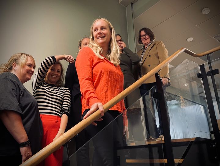 Mari Røsjø, leder for Fagforbundet Teater og Scene, og Fagforbundets forhandlingsdelegasjon.