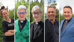 Fem kandidater til å bli ny biskpo i Oslo bispedømme: Sunniva Gylver, Stephanie Dietrich, Ingeborg Blindheim Sommer, Sturla Johan Stålsett, Espen Andreas Hasle.