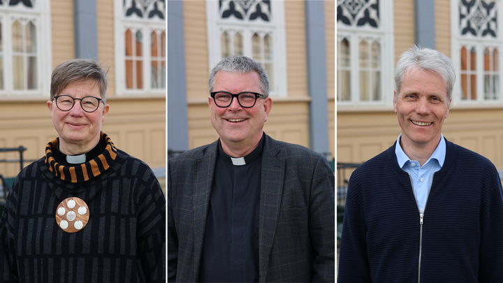 En av disse tre blir neste biskop i Nord-Hålogaland bispedømme: Anne Skoglund, Stig Lægdene eller Gaute Norbye. Foto: Den norske kirke.