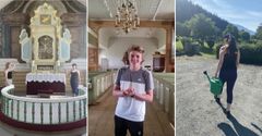Flere hundre unge har hatt sommerjobb i Den norske kirke i sommer. Foto fra Randaberg kirke (i midten) og Vevelstad kirke (sidene). Foto: Den norske kirke.