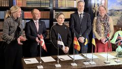 Fra venstre: Kontorsjef Internasjonalt kontor Caroline Tastesen, Danmark, infrastrukturminister Kuldar Leis, Estland, statssekretær Claudia Stutz, Tyskland, samferdselsminister Jon-Ivar Nygård, ambassadør til Sverige Samantha Job, Storbritannia.