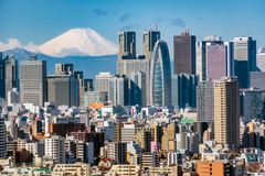 Tokyo skyline with mountain.