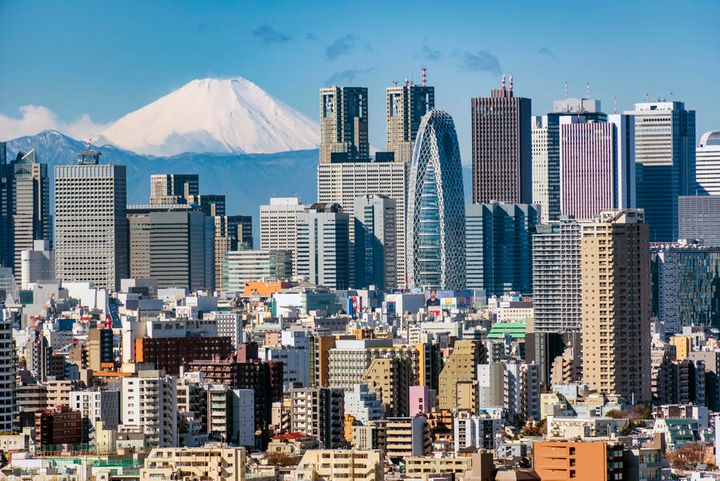 Tokyo skyline with mountain.