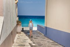 Samos, girl on the way to the beach greece