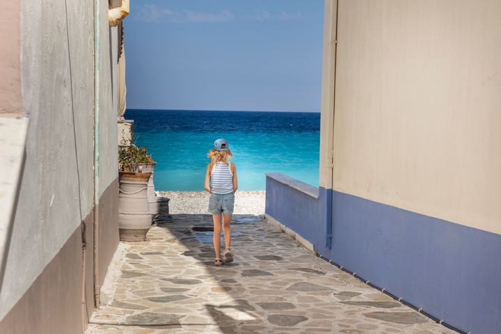 Samos, girl on the way to the beach greece