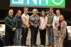 NITO Studentenes nye styre. Fra venstre: Jørgen Akervold, Nora Szalay, Thomas Kristiansen, Jarand Byrkjeland, Nora Blekken Furu, Felix Fabricius Knutsen, Benedikte Sørensen Hertzenberg, Anna Reedtz