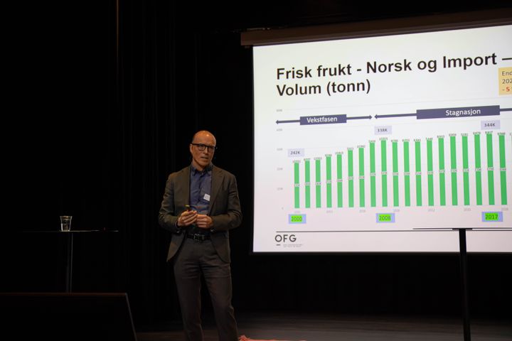 Analysesjef Tore Angelsen presenterte den ferske Frukt- og grøntstatistikken 2023 i Oslo i dag.