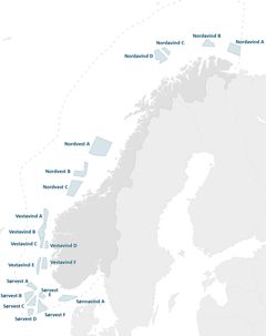Kart over havvindområdene