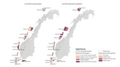 Kartet viser teknisk økonomisk egnethet og samlede konsekvenser