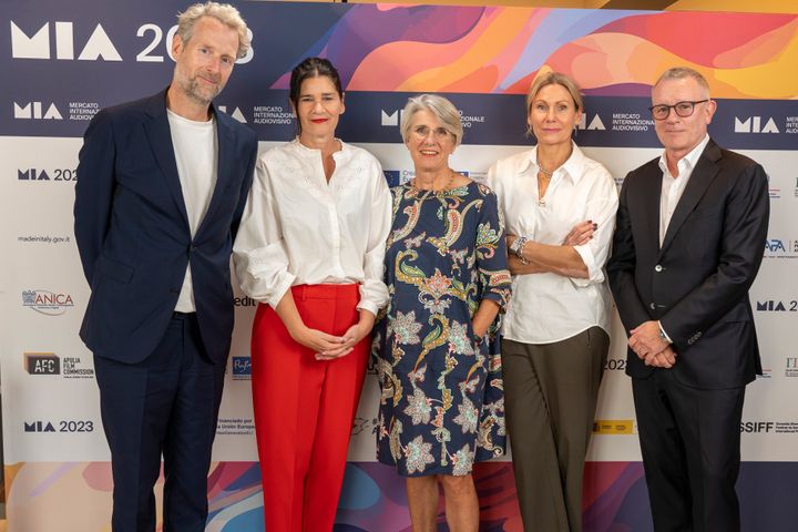 Hans-Jørgen Osnes (NRK), Elly Vervloet (VRT), Simone Emmelius (ZDF) og Anna Croneman (SVT) hadde felles panel på pressekonferansen i dag. Jon Ola Sand fra NRK var moderator.