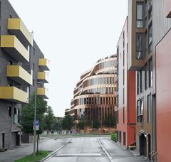 Ett av konseptene som ikke ble innstilt som vinner, var "Kringkasteren" av Snøhetta + LINK Arkitektur. Slik så deres forslag ut, sett fra Sigurd Hoels vei