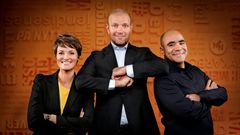 Bilde fra Bård Tufte Johansens første sesong av Nytt på nytt. Med Pernille Sørensen og Johan Golden.