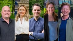 Vinnerne av UiOs priser for 2025: (F.v.) Carl Henrik Knutsen, Sirianne Dahlum, Stian Øby Johansen, Gunnveig Grødeland og Jan Terje Andersen.
