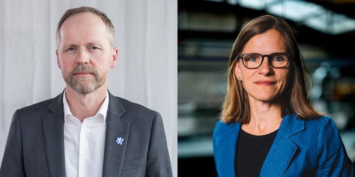 Pål Aglen, konserndirektør for boligutvikling i Skanska og Vera Houck, direktør for bolig- og prosjektutvikling i Usbl.