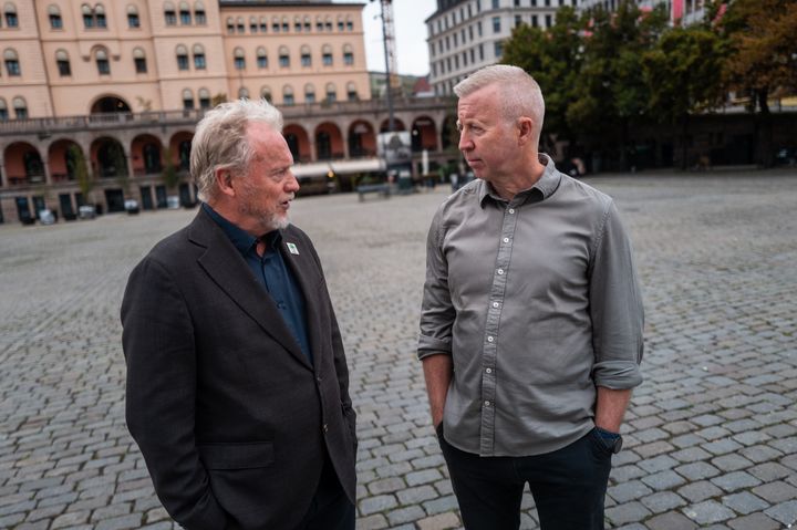 Generalsekretær i Norsk Folkehjelp Raymond Johansen sammen med forbundsleder Frode Alfheim