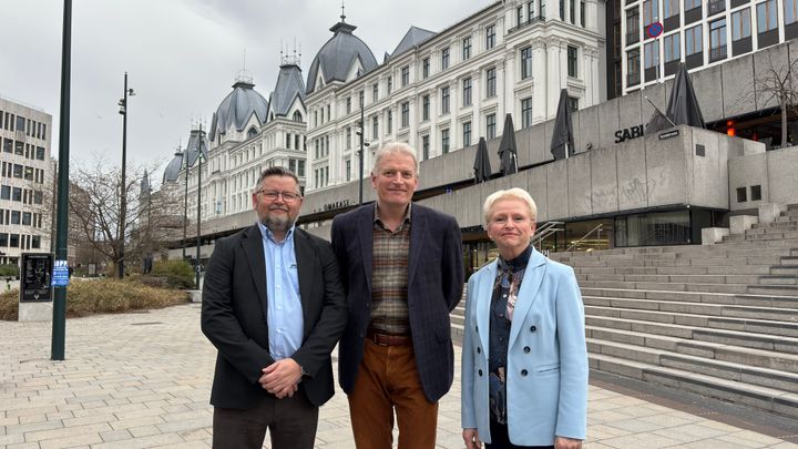 Staselig pris for Årets ildsjel gis til forfatter Lars Mytting. F.v. Brede Børud, styreleder i Norsk Varme, Lars Mytting, prisvinner, Grethe Bachmann, juryleder.