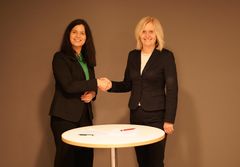 NHO Byggenæringen ved administrerende direktør Nina Solli og Hovedorganisasjonen KA ved administrerende direktør Marit Halvorsen Hougsnæs, inngår et samarbeid.