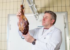 Nofimas pølsemakermester Tom Johannessen har hjulpet et hundretalls lokalmatprodusenter med å utvikle egne spekematprodukter. Mange av disse tilbyr nå egne fenalår. Foto: Nofima